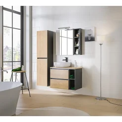 Plan Double Vasque|Meublorama Accessoire pour meuble sous vasque TAMO 20 cm Coloris gris anthracite Meuble suspendu
