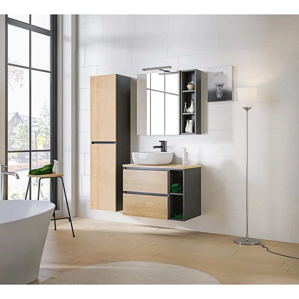 Plan Double Vasque|Meublorama Accessoire pour meuble sous vasque TAMO 20 cm Coloris gris anthracite Meuble suspendu