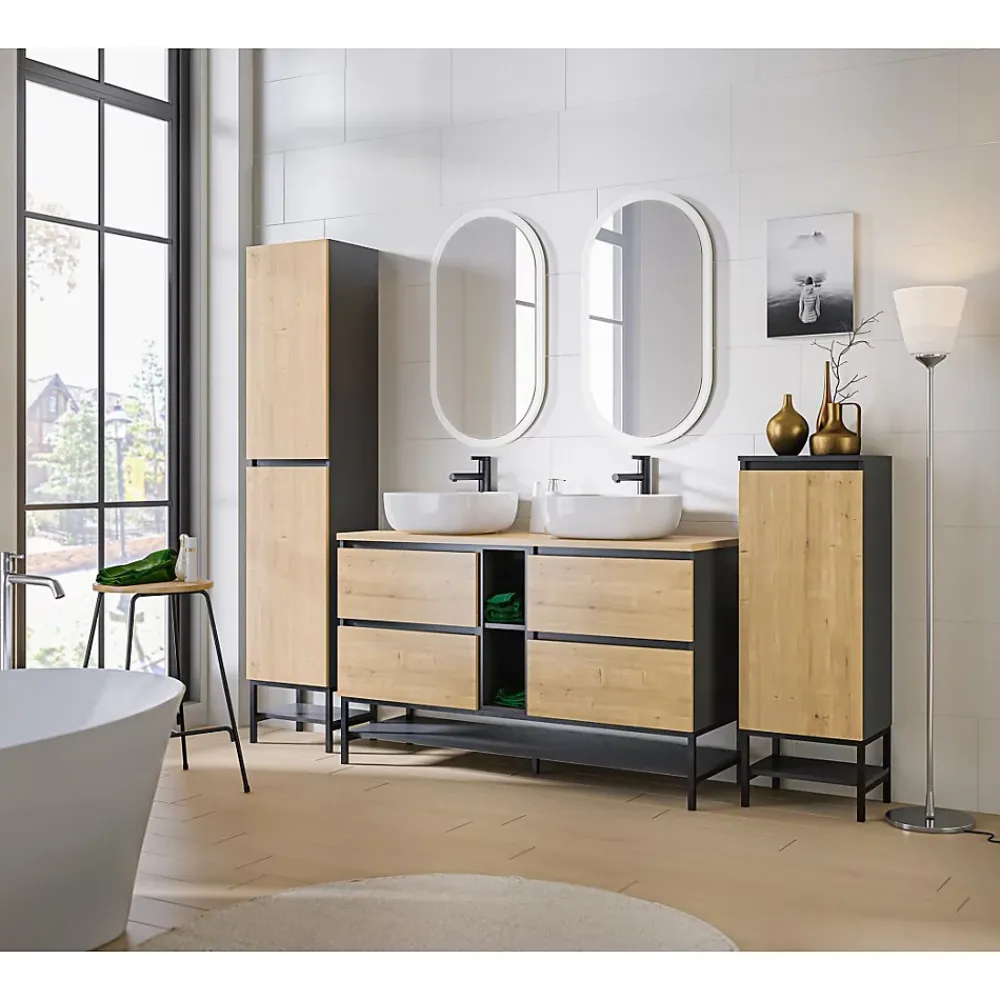 Plan Double Vasque|Meublorama Accessoire pour meuble sous vasque TAMO 20 cm Coloris gris anthracite Meuble suspendu