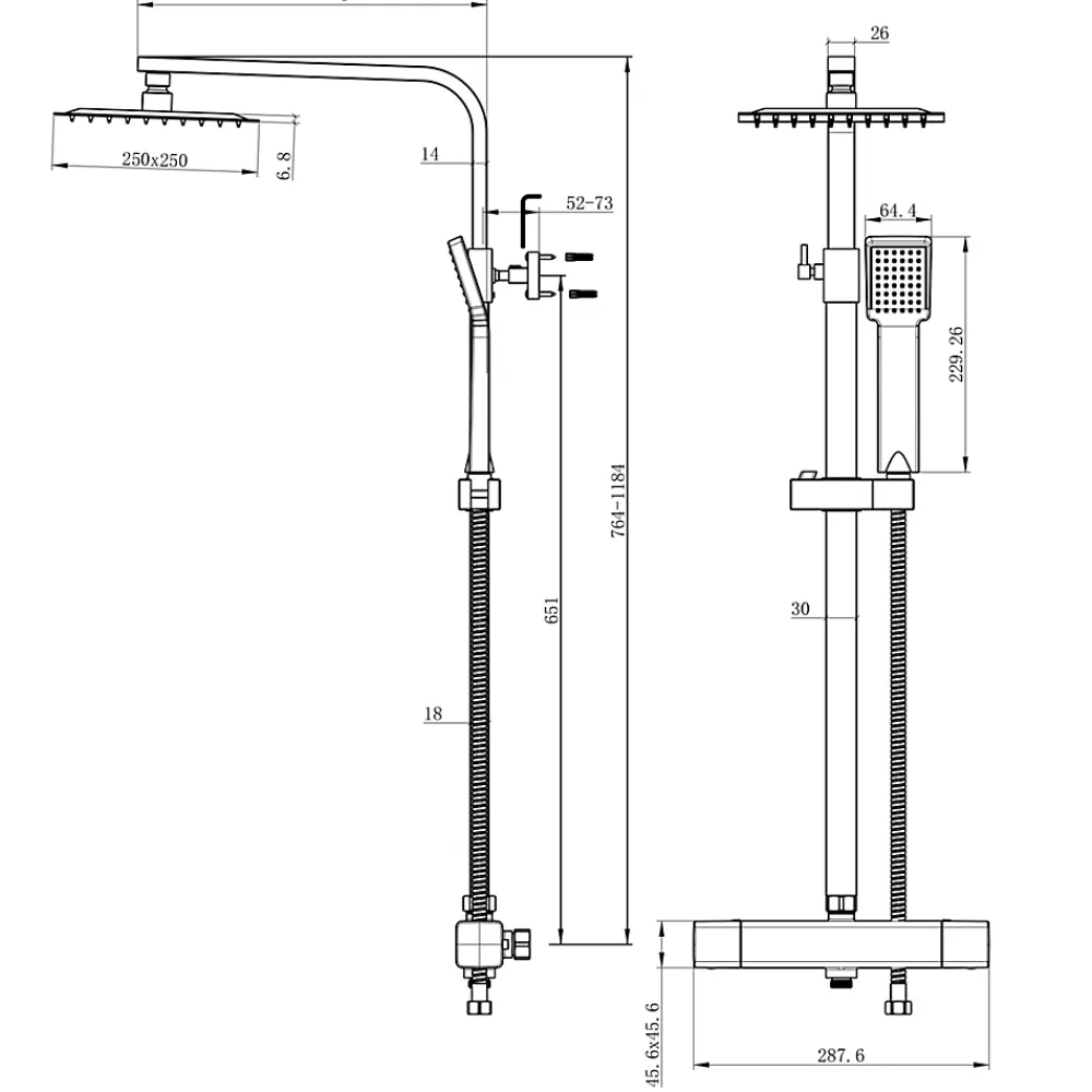 AICA Sanitaire AICA colonne de douche thermostatique avec pomme de douche 10", hauteur réglable 76-118 cm