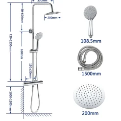 AICA Sanitaire AICA Colonne de douche thermostatique, Acier inoxydable Pomme 200mm+Douchette 3 jets, Chromé