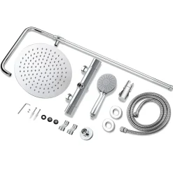 AICA Sanitaire AICA colonne de douche thermostatique avec douche de tête ronde de 250 mm, douchette à main 3 fonctions, hauteur réglable