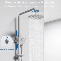 Colonne De Douche Thermostatique|AICA Sanitaire AICA colonne de douche thermostatique avec douche de tête ronde de 200 mm, douchette à main 3 fonctions, hauteur réglable