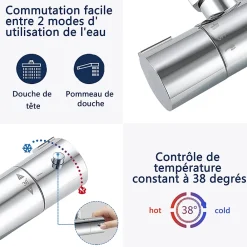 Colonne De Douche Thermostatique|AICA Sanitaire AICA colonne de douche thermostatique avec douche de tête ronde de 200 mm, douchette à main 3 fonctions, hauteur réglable