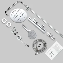 Colonne De Douche Thermostatique|AICA Sanitaire AICA colonne de douche thermostatique avec douche de tête ronde de 200 mm, douchette à main 3 fonctions, hauteur réglable