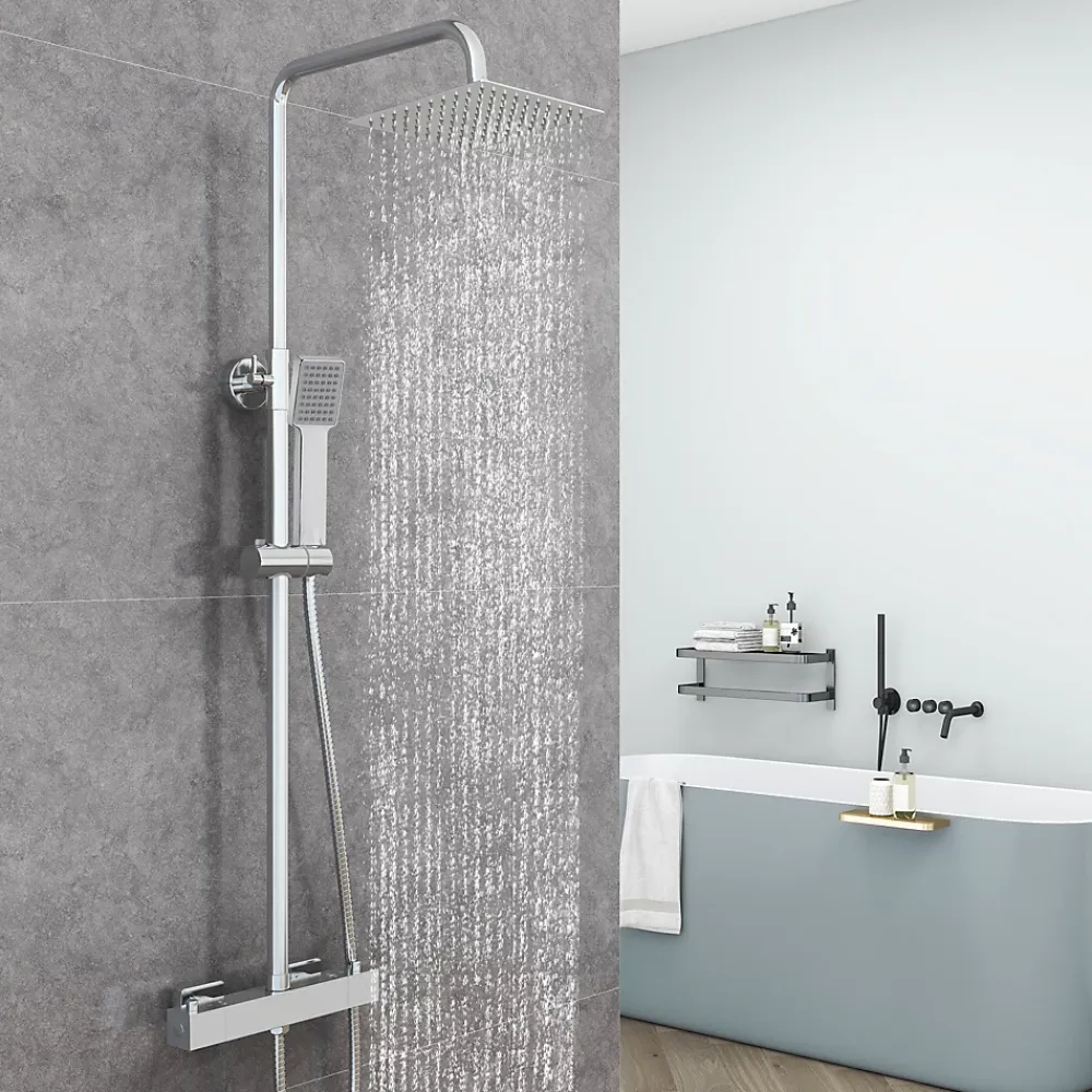 AICA Sanitaire AICA Colonne de douche thermostatique, Acier inoxydable Pomme 200mm+Douchette 3 jets, Chromé