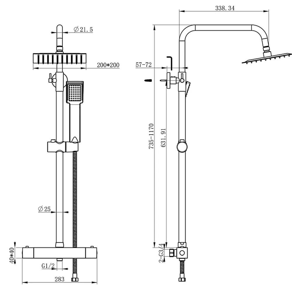 AICA Sanitaire AICA Colonne de douche thermostatique, Acier inoxydable Pomme 200mm+Douchette 3 jets, Chromé