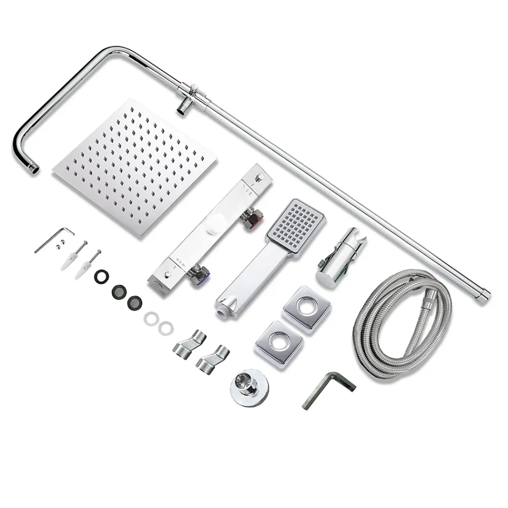 AICA Sanitaire AICA Colonne de douche thermostatique, Acier inoxydable Pomme 200mm+Douchette 3 jets, Chromé