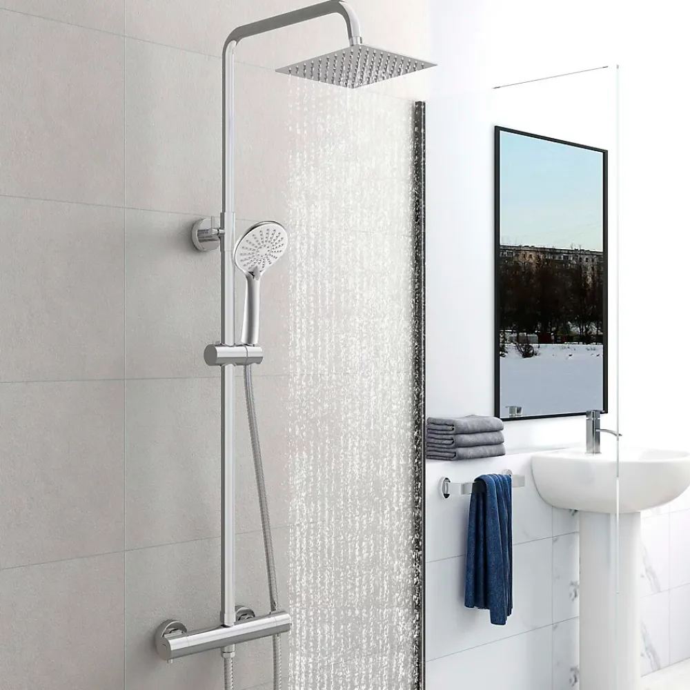 AICA Sanitaire AICA colonne de douche thermostatique en laiton, douche de tête carrée, 3 jets