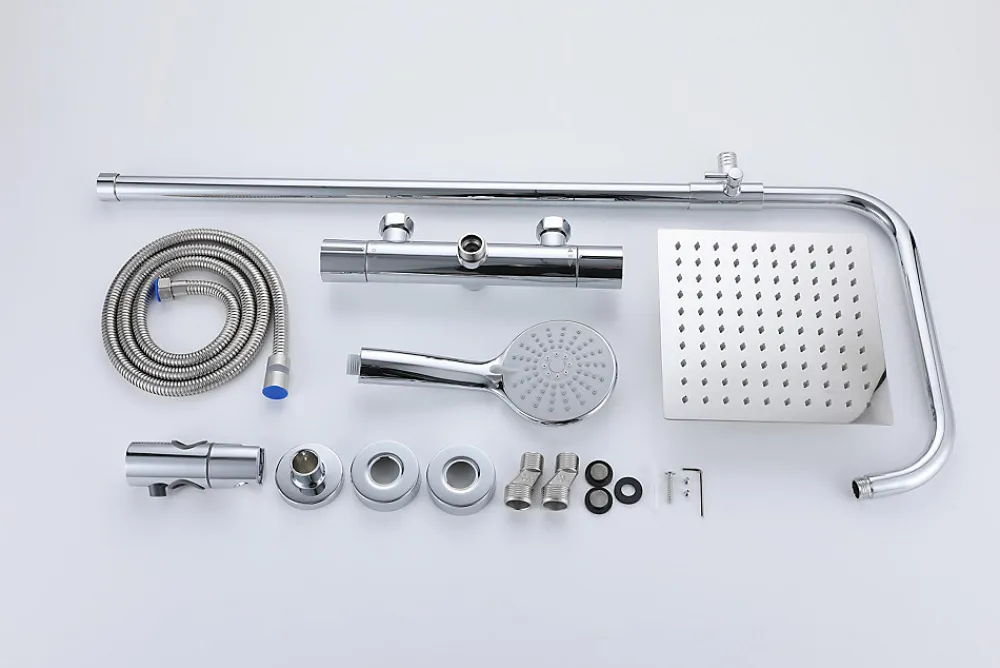 AICA Sanitaire AICA colonne de douche thermostatique en laiton, douche de tête carrée, 3 jets