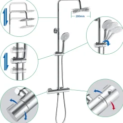 AICA Sanitaire AICA Colonne de douche thermostatique chromée, avec douche de tête ronde et douchette à main réglable en plusieurs modes