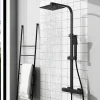 AICA Sanitaire AICA colonne de douche thermostatique avec pomme de tête, douchette et flexible,noir mat