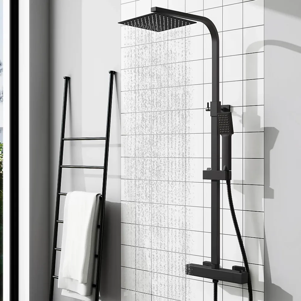 AICA Sanitaire AICA colonne de douche thermostatique avec pomme de tête, douchette et flexible,noir mat