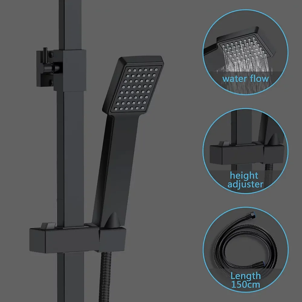 AICA Sanitaire AICA colonne de douche thermostatique noir mat avec douche de tête carrée 20X20cm, réglable en hauteur 730-1150mm