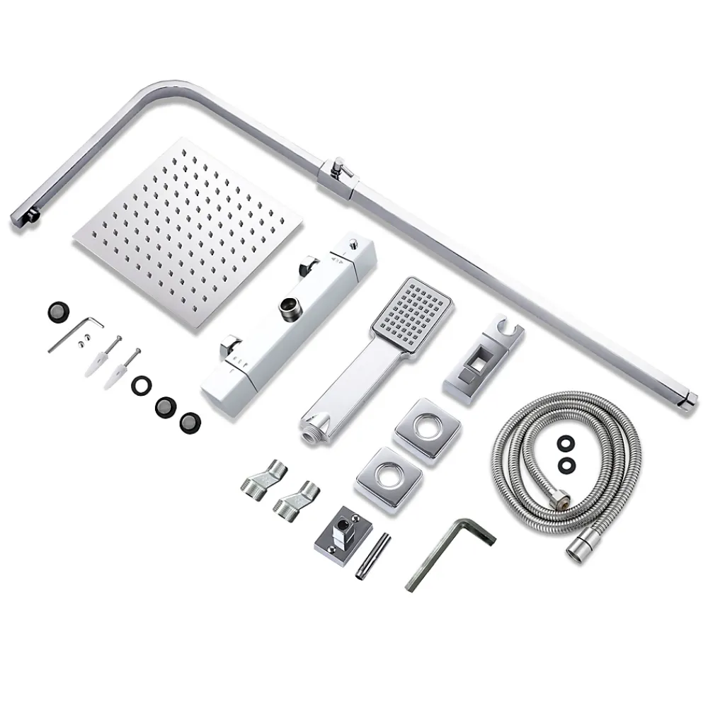 Colonne De Douche Thermostatique|AICA Sanitaire AICA colonne de douche thermostatique avec pomme de tête, douchette et flexible,effet chromé,Carré