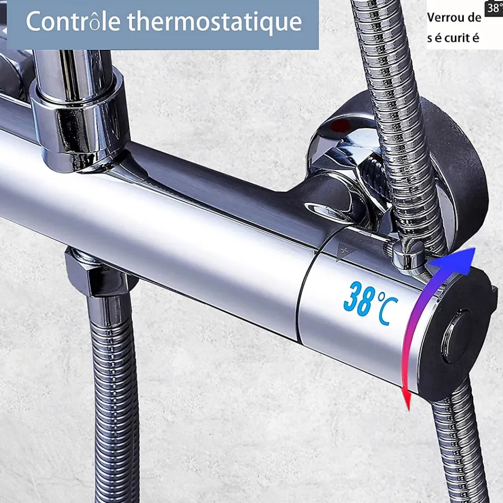 AICA Sanitaire AICA colonne de douche thermostatique en laiton, douche de tête carrée, 3 jets