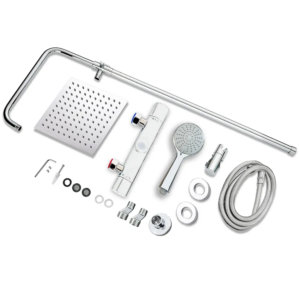 AICA Sanitaire AICA colonne de douche thermostatique en laiton, douche de tête carrée, 3 jets