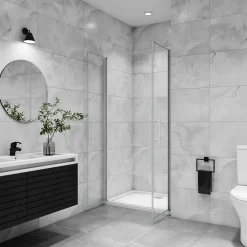 AICA Sanitaire AICA porte de douche battante 90x180cm profilé blanc en 5mm verre anticalcaire Hauteur 180cm Installation en niche