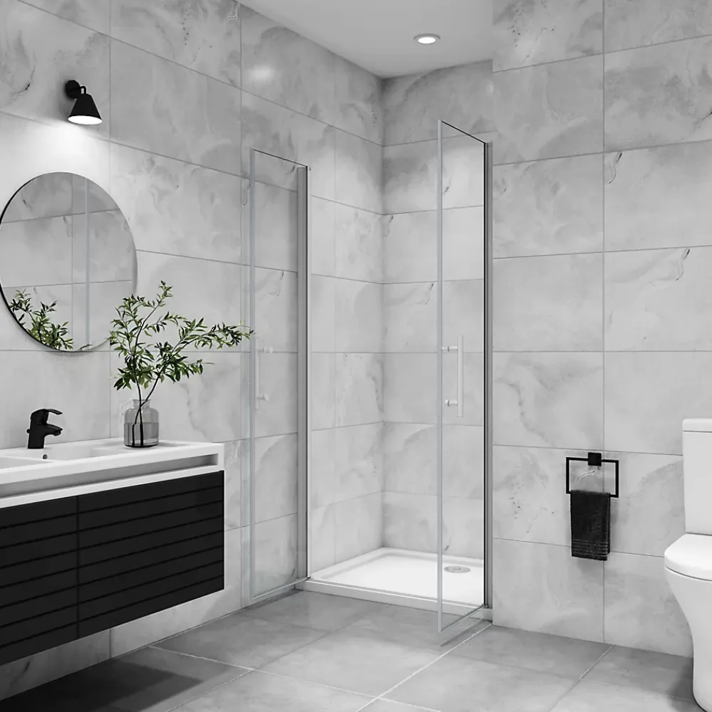 Porte De Douche|AICA Sanitaire AICA porte de douche battante 80x180cm profilé blanc en 5mm verre anticalcaire Hauteur 180cm Installation en niche