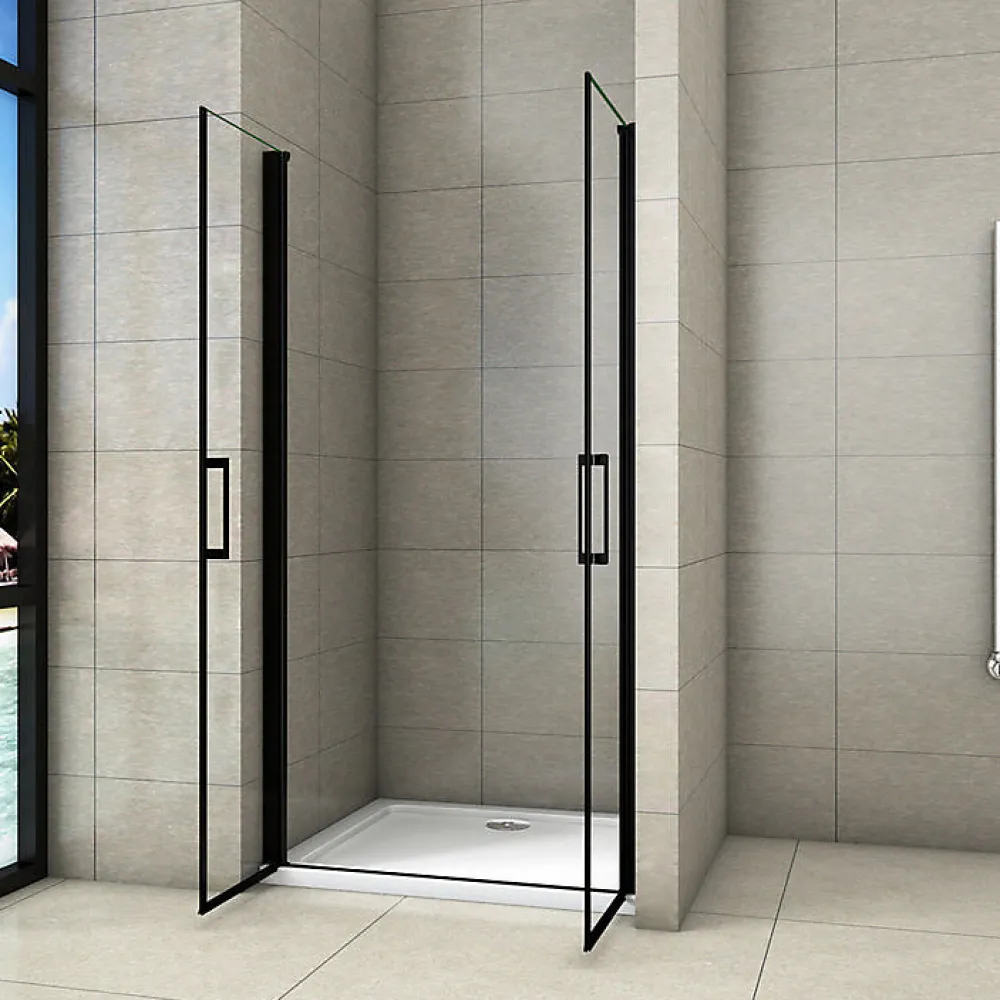 AICA Sanitaire Aica Porte De Douche Battante Noir Mat 80x200cm En 8mm Verre Anticalcaire