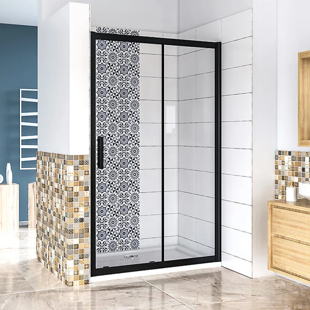 Porte De Douche|AICA Sanitaire Aica Porte De Douche Noir Mat 110x195cm Porte De Douche Avec L'amortisseur Porte Coulissante En 8mm Verre Anticalcaire