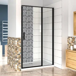 Porte De Douche|AICA Sanitaire Aica porte de douche pivotante 120x185cm noir mat en 6mm verre anticalcaire installation en niche