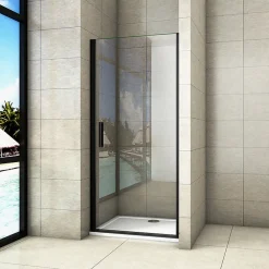 Porte De Douche|AICA Sanitaire Aica Porte De Douche Pivotante Noir Mat 80x200cm En 8mm Verre Anticalcaire
