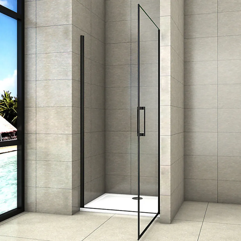 Porte De Douche|AICA Sanitaire Aica Porte De Douche Pivotante Noir Mat 80x200cm En 8mm Verre Anticalcaire