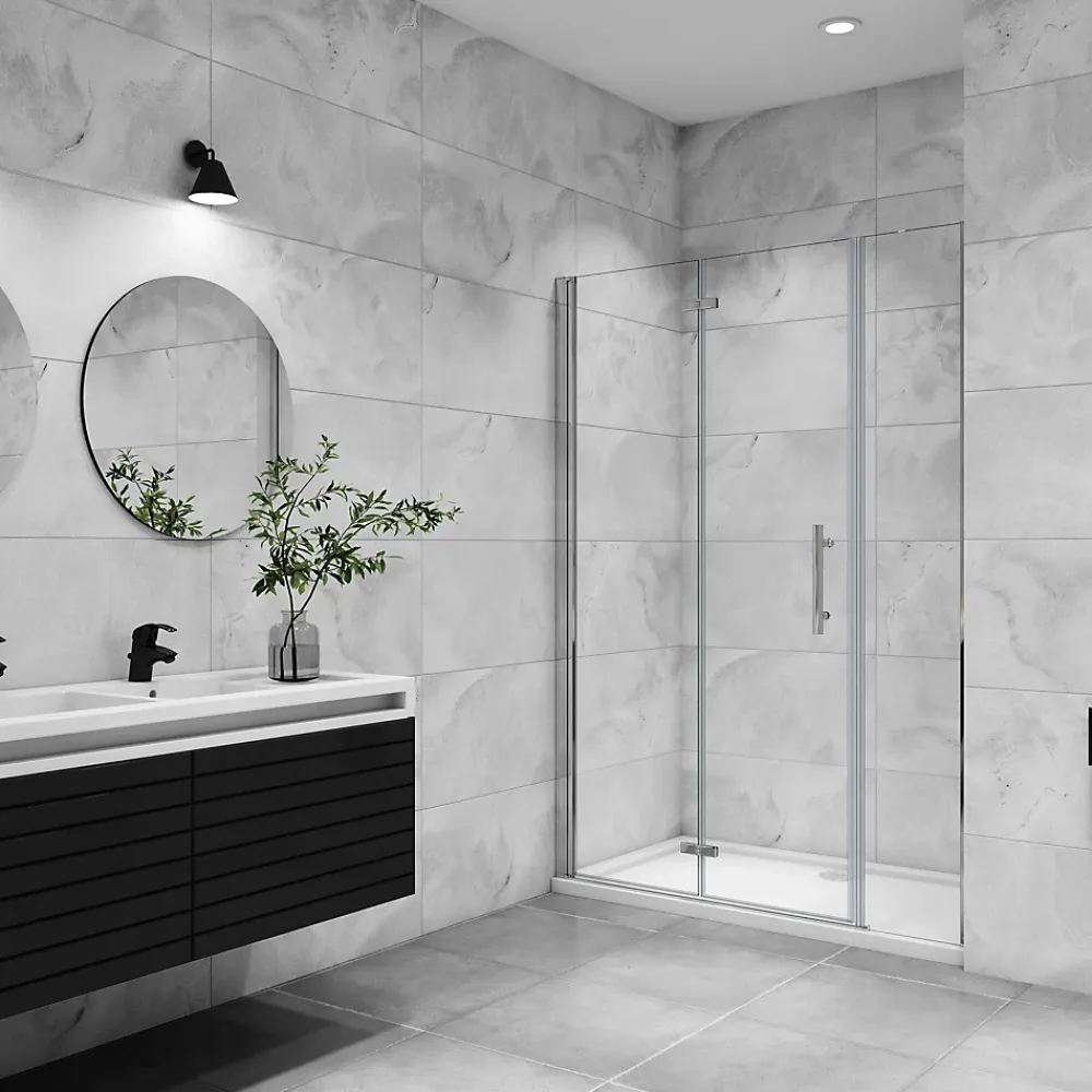 Porte De Douche|AICA Sanitaire AICA porte de douche pivotante 100x185cm porte de douche pliante avec un élément fixe en 6mm verre anticalcaire