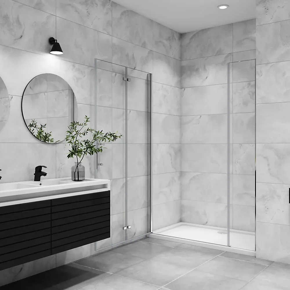 Porte De Douche|AICA Sanitaire AICA porte de douche pivotante 100x185cm porte de douche pliante avec un élément fixe en 6mm verre anticalcaire