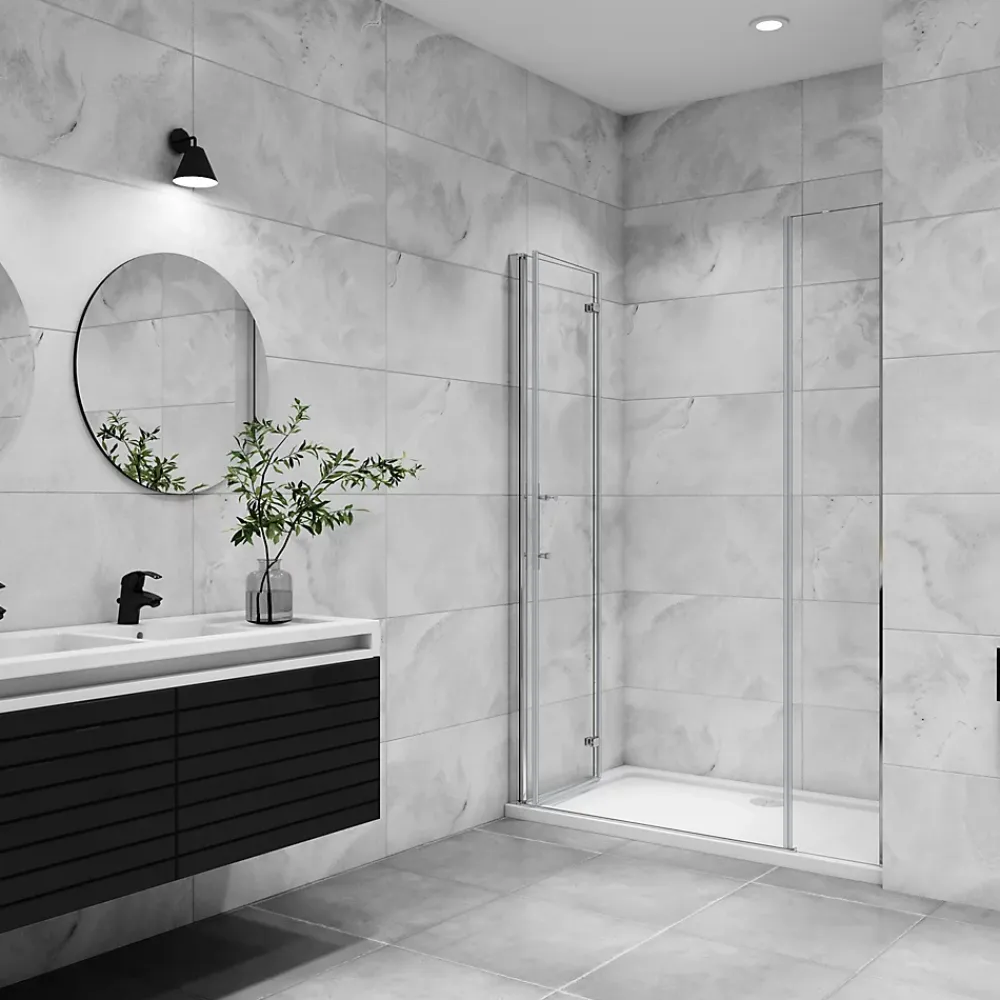 Porte De Douche|AICA Sanitaire AICA porte de douche pivotante 100x185cm porte de douche pliante avec un élément fixe en 6mm verre anticalcaire