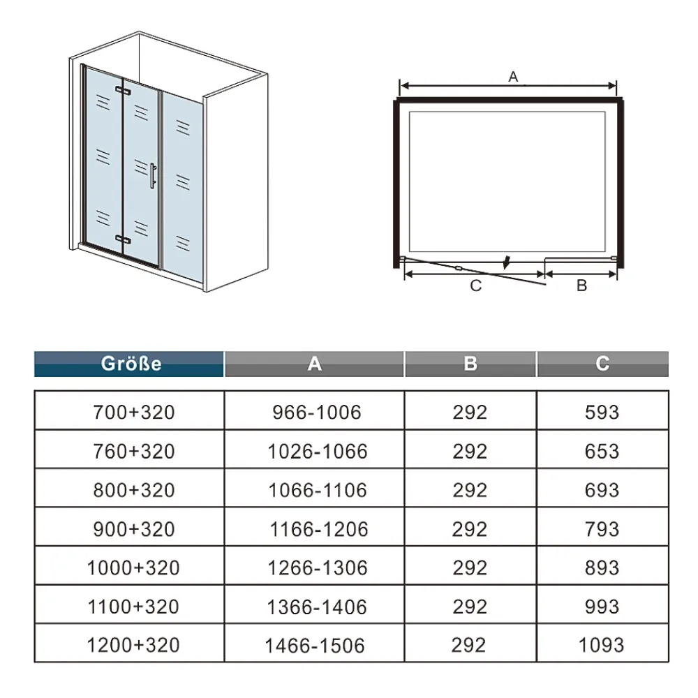 Porte De Douche|AICA Sanitaire AICA porte de douche pivotante 100x185cm porte de douche pliante avec un élément fixe en 6mm verre anticalcaire