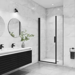 Porte De Douche|AICA Sanitaire AICA porte de douche pivotante 120x200cm avec un élément fixe Porte de douche noire Hauteur 200cm en 8mm verre anticalcaire