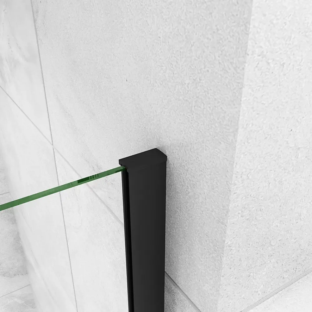 Porte De Douche|AICA Sanitaire AICA porte de douche pivotante 120x200cm avec un élément fixe Porte de douche noire Hauteur 200cm en 8mm verre anticalcaire