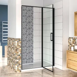 AICA Sanitaire Aica porte de douche pivotante 100x185cm noir mat en 6mm verre anticalcaire installation en niche