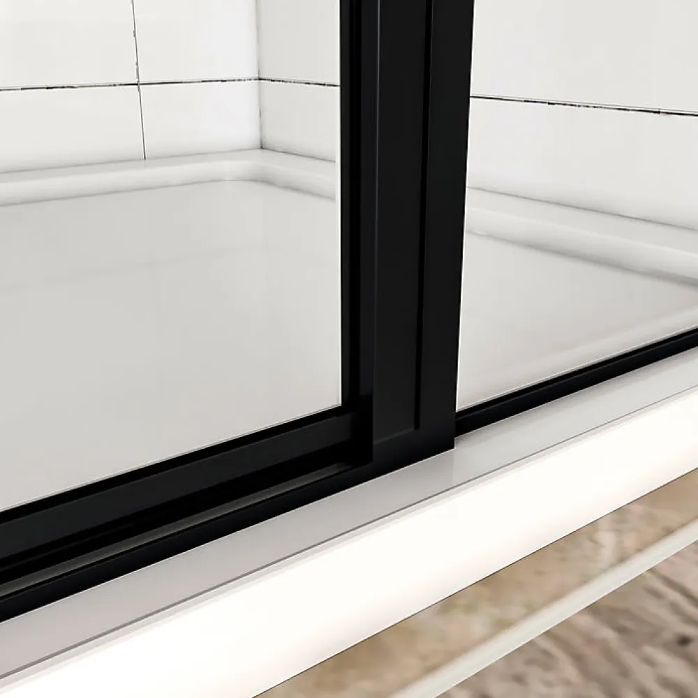 AICA Sanitaire Aica porte de douche pivotante 100x185cm noir mat en 6mm verre anticalcaire installation en niche