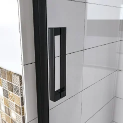 AICA Sanitaire Aica porte de douche pivotante 100x185cm noir mat en 6mm verre anticalcaire installation en niche