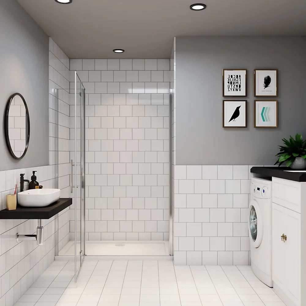 AICA Sanitaire AICA porte de douche 100x185cm en verre anticalcaire 2 verres mobile et un verre fixé