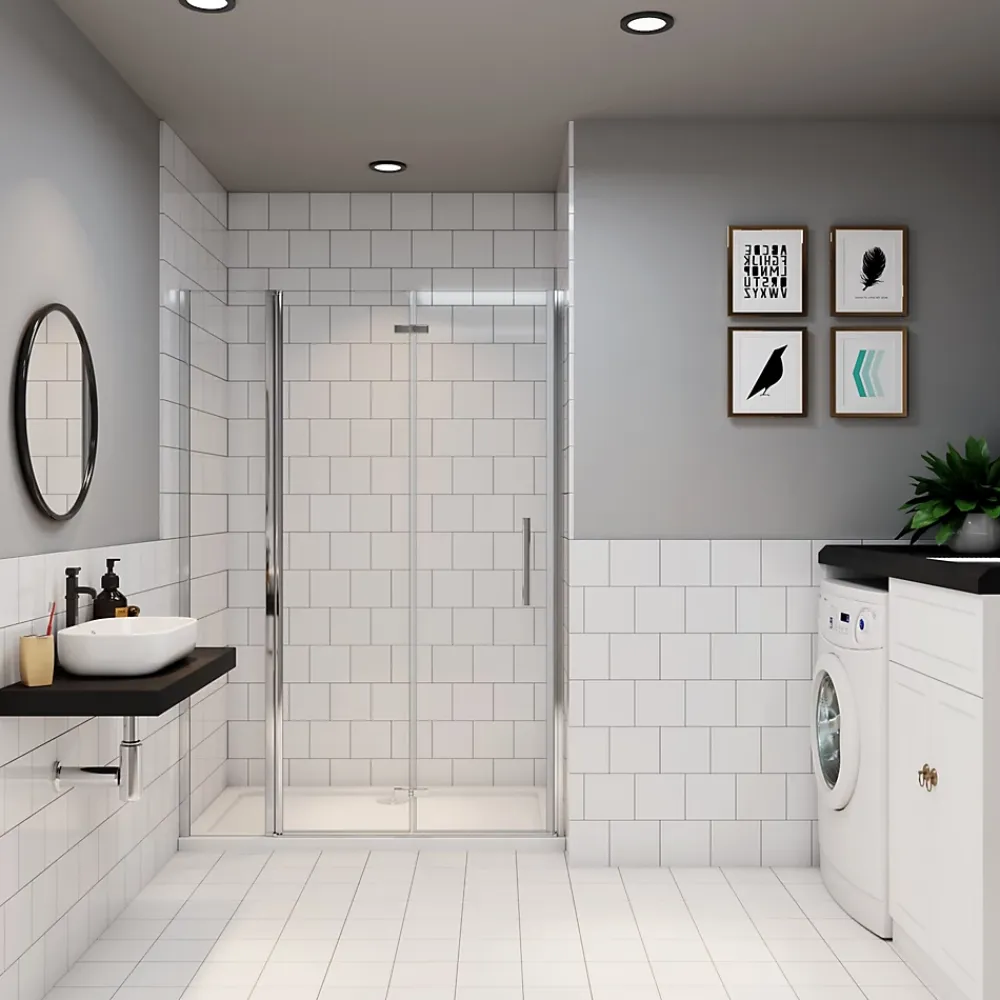 AICA Sanitaire AICA porte de douche 100x185cm en verre anticalcaire 2 verres mobile et un verre fixé