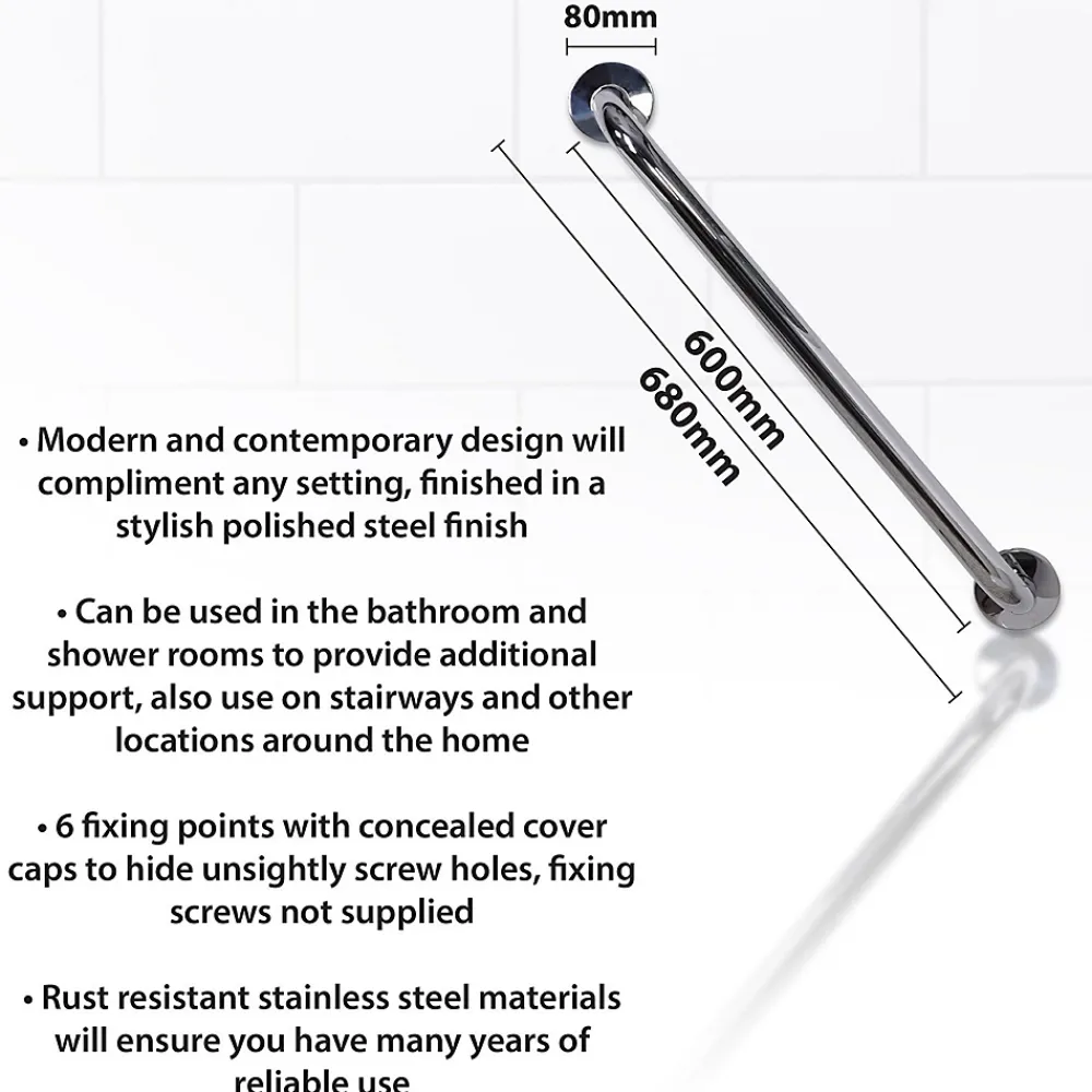 Barre D'Appui|Aidapt VY472P - Barre d'appui en acier inoxydable au fini poli - 600mm