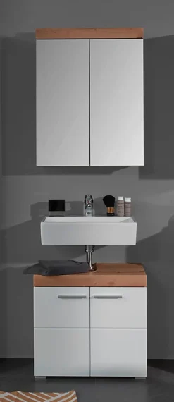 Trend Team AMANDA - Ensemble salle de bain 2 pièces. mélaminé couleur chêne/blanc brillant L - H - P : 60 - 190 - 34 cm