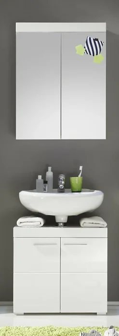 Meuble De Salle De Bains Faible Profondeur|Trend Team AMANDA - Ensemble salle de bain 2 pièces. mélaminé Blanc Brillant L - H - P : 60 - 190 - 34 cm