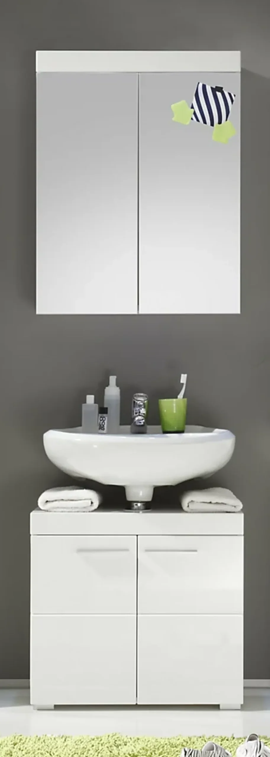 Meuble De Salle De Bains Faible Profondeur|Trend Team AMANDA - Ensemble salle de bain 2 pièces. mélaminé Blanc Brillant L - H - P : 60 - 190 - 34 cm