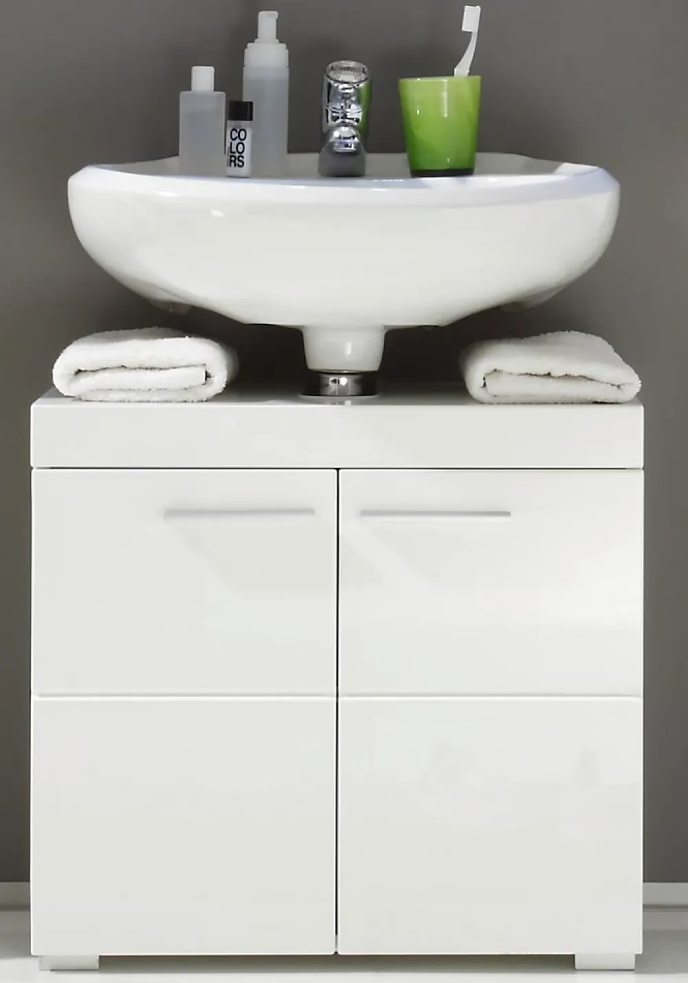 Meuble De Salle De Bains Faible Profondeur|Trend Team AMANDA - Ensemble salle de bain 2 pièces. mélaminé Blanc Brillant L - H - P : 60 - 190 - 34 cm