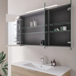 Bernstein Amoire de toilette suspendue 120x19x72,5cm (LxPxH), 3 portes mirroir, éclairage LED + prise électrique, Charnières mobiles, NEO