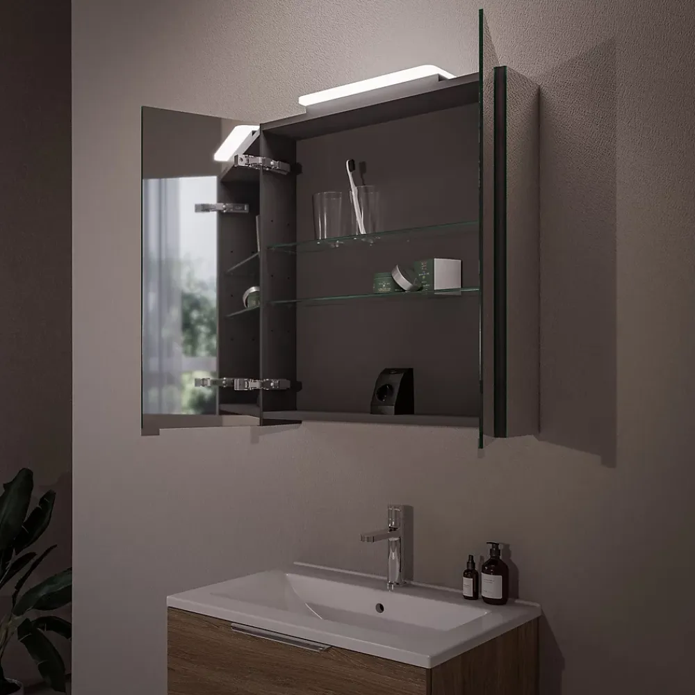 Bernstein Amoire de toilette suspendue 40x19x72,5cm (LxPxH), 1 porte mirroir, éclairage LED + prise électrique, Charnières mobiles, NEO