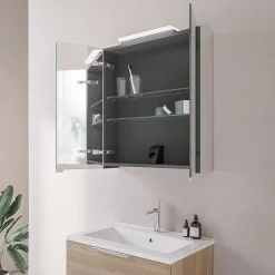 Armoire De Toilette|Bernstein Amoire de toilette suspendue 60x19x72,5cm (LxPxH), 2 portes mirroir, éclairage LED + prise électrique, Charnières mobiles, NEO