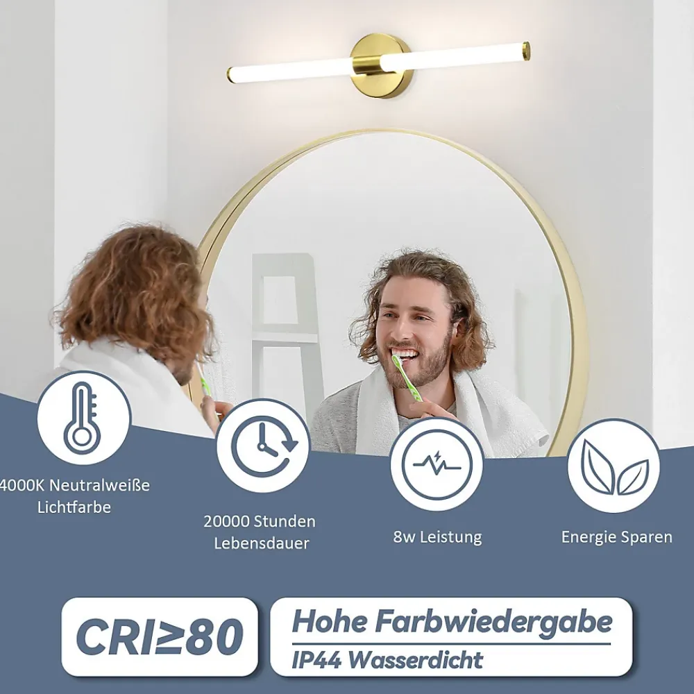 Miroir Lumineux|Nettlife Applique murale de salle de bain à LED 8W, lampe de salle de bain, applique murale 4000K IP44