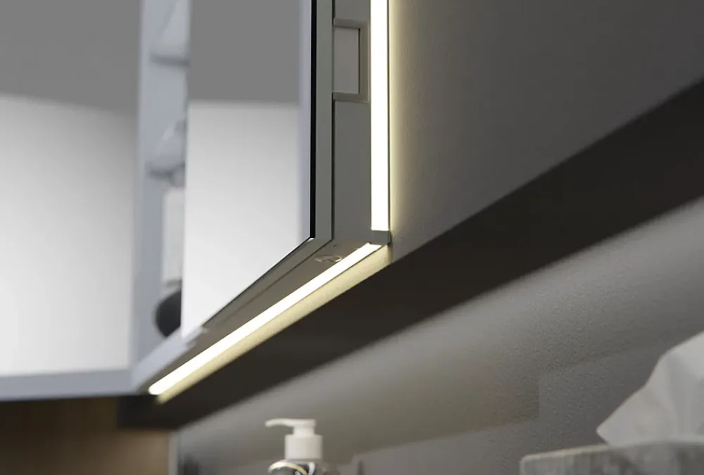 Armoire De Toilette|Bernstein Armoire à glace aluminium murale salle de bain et toilettes, étagère avec miroir avec LED encastrée + prise, UP7012, H.70cmxL.80cm