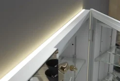 Armoire De Toilette|Bernstein Armoire à glace aluminium murale salle de bain et toilettes, étagère avec miroir avec LED encastrée + prise, UP7012, H.70cmxL.80cm